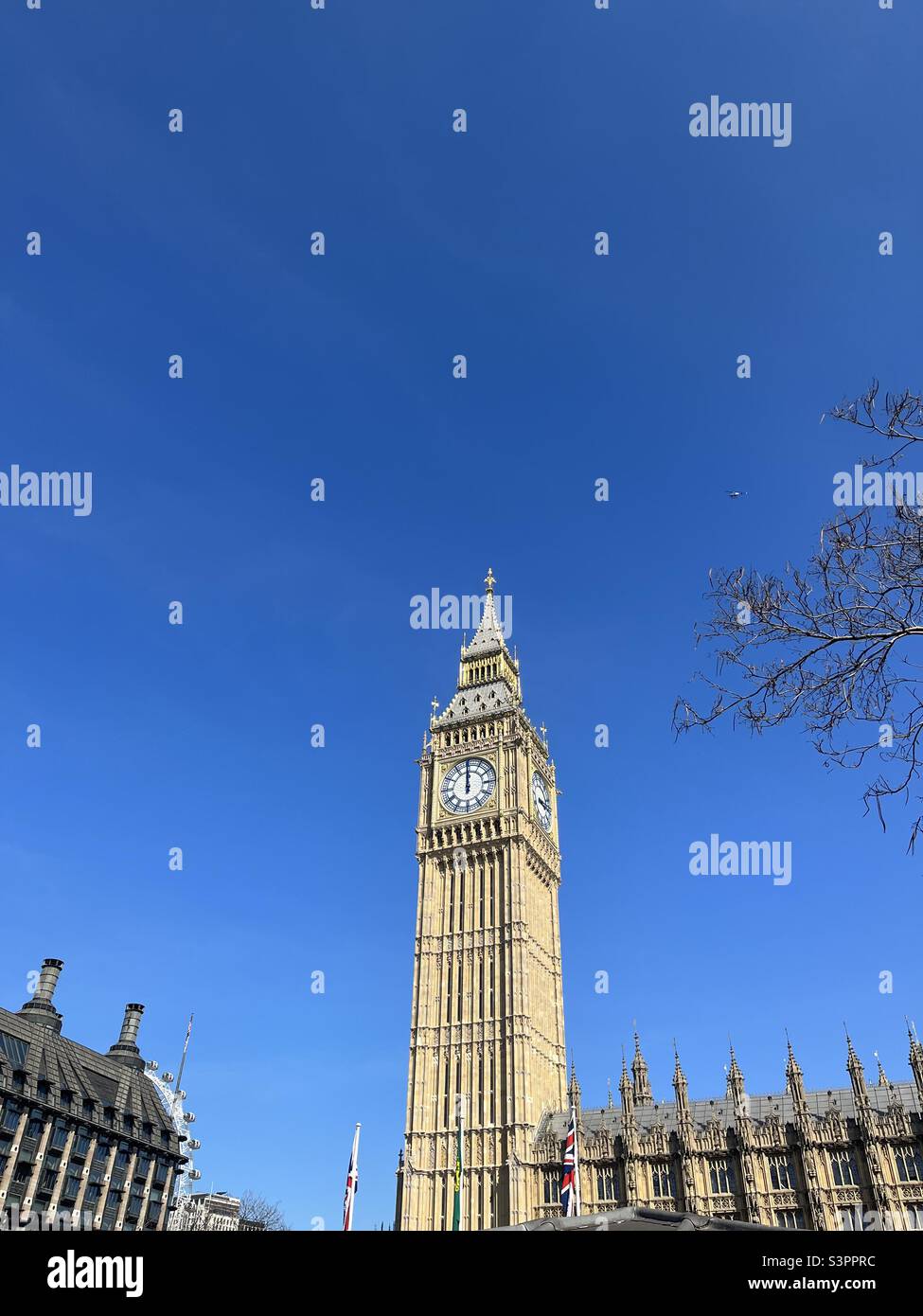 Big Ben, Elizabeth Tower, Parliament, UK April 2022 at noon - Smartphone Captured Stock Image