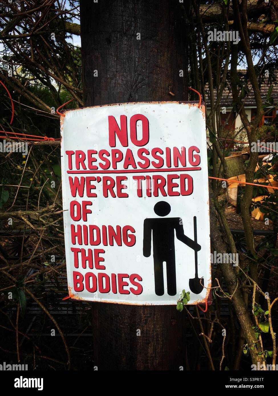 Unusual No trespassing sign Stock Photo