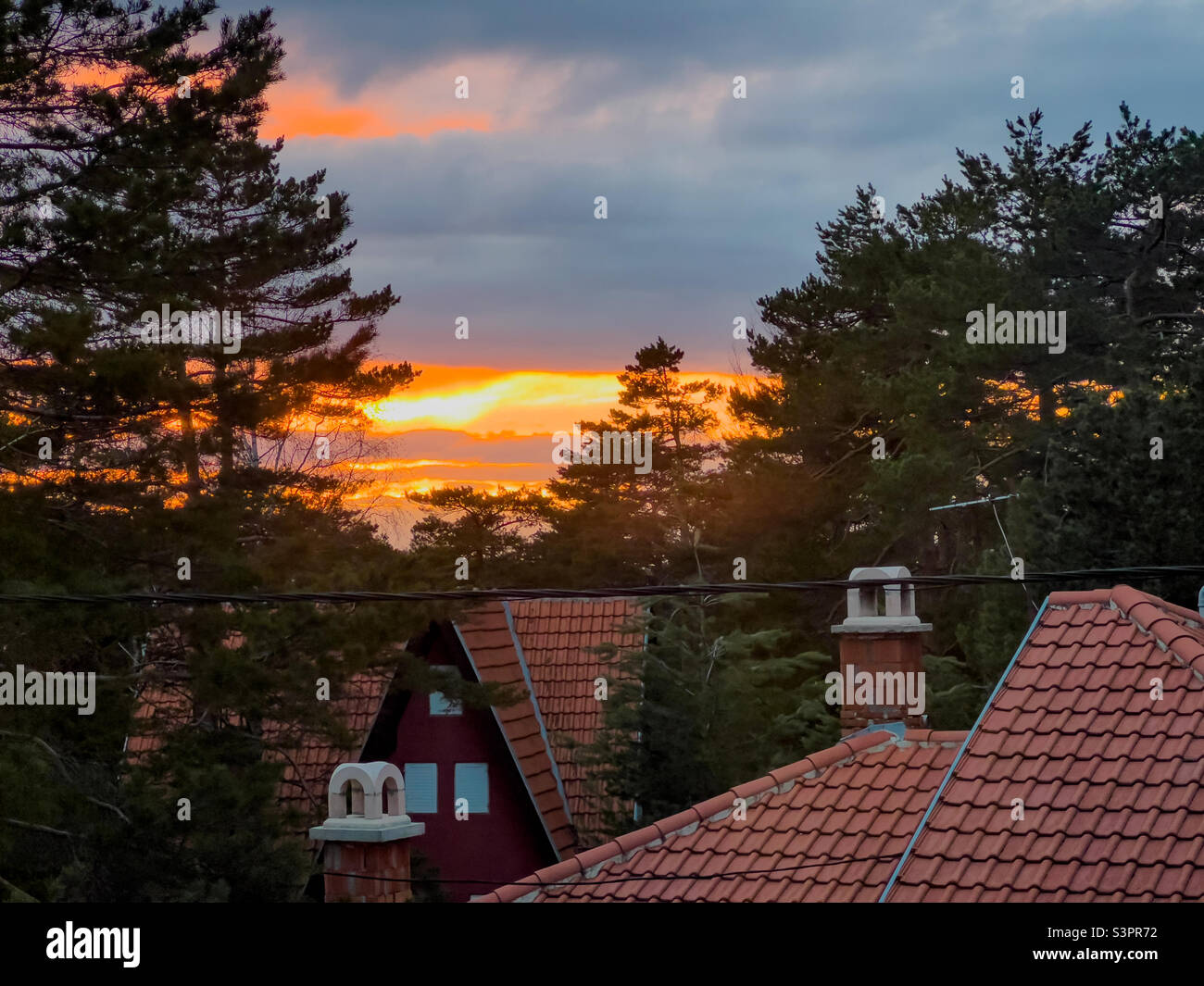 Sunset at Divcibare (Serbia) mountain village resort - Smartphone Captured Stock Image