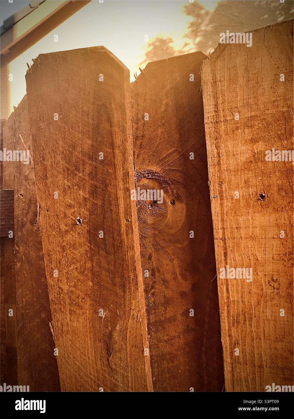 Cedar fence - wooden fence and boards Stock Photo