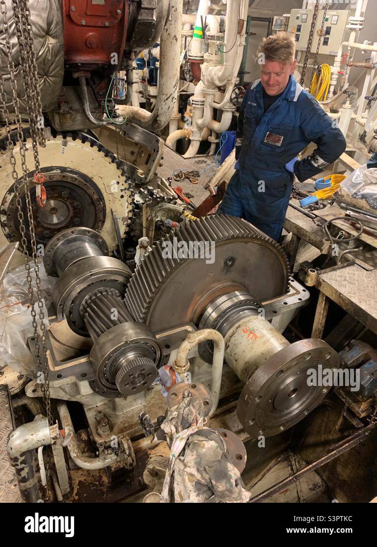 Main engine gear box of a dredging vessel Stock Photo Alamy