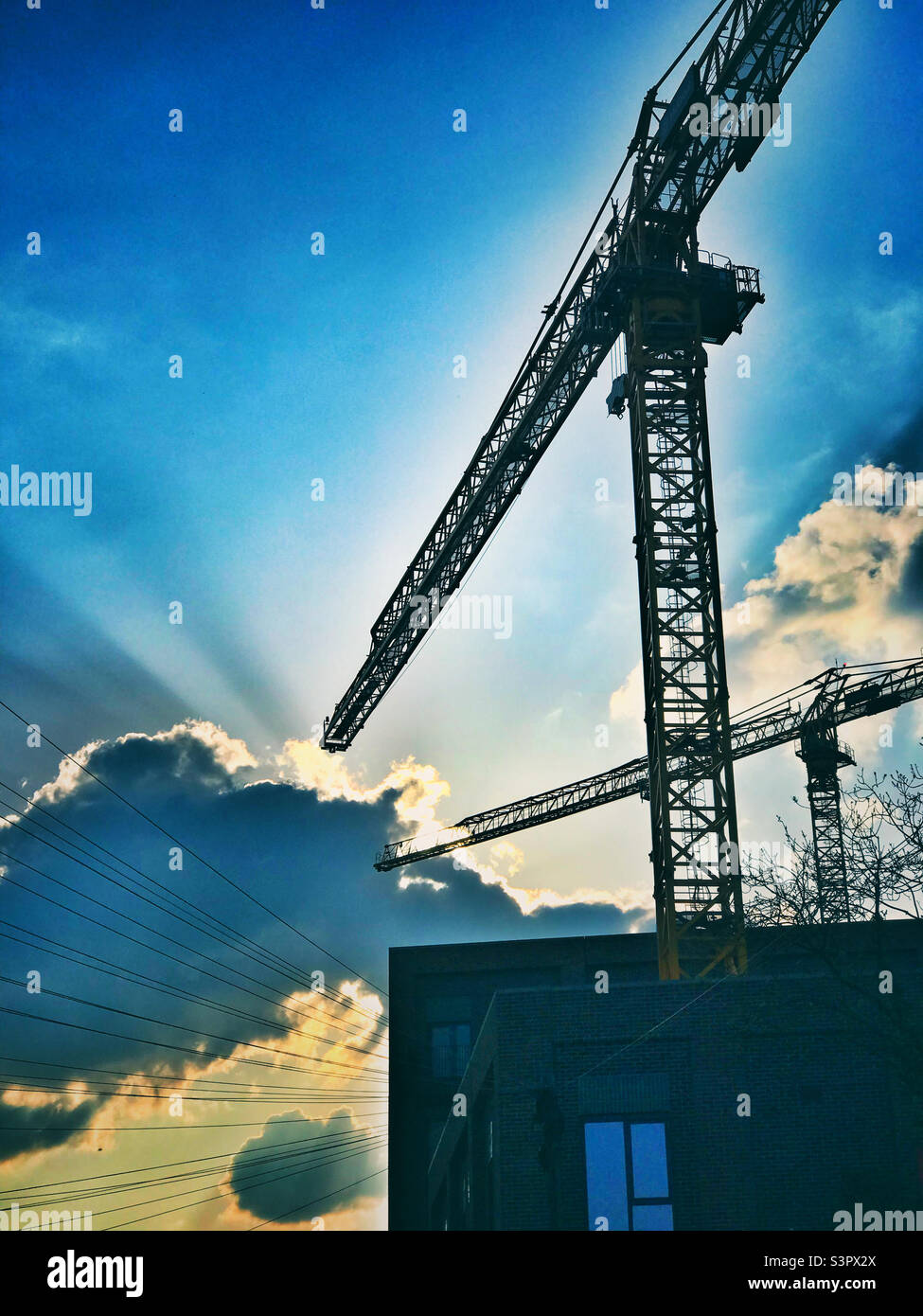Cranes working on a housing project in Bristol City Centre. Stock Photo