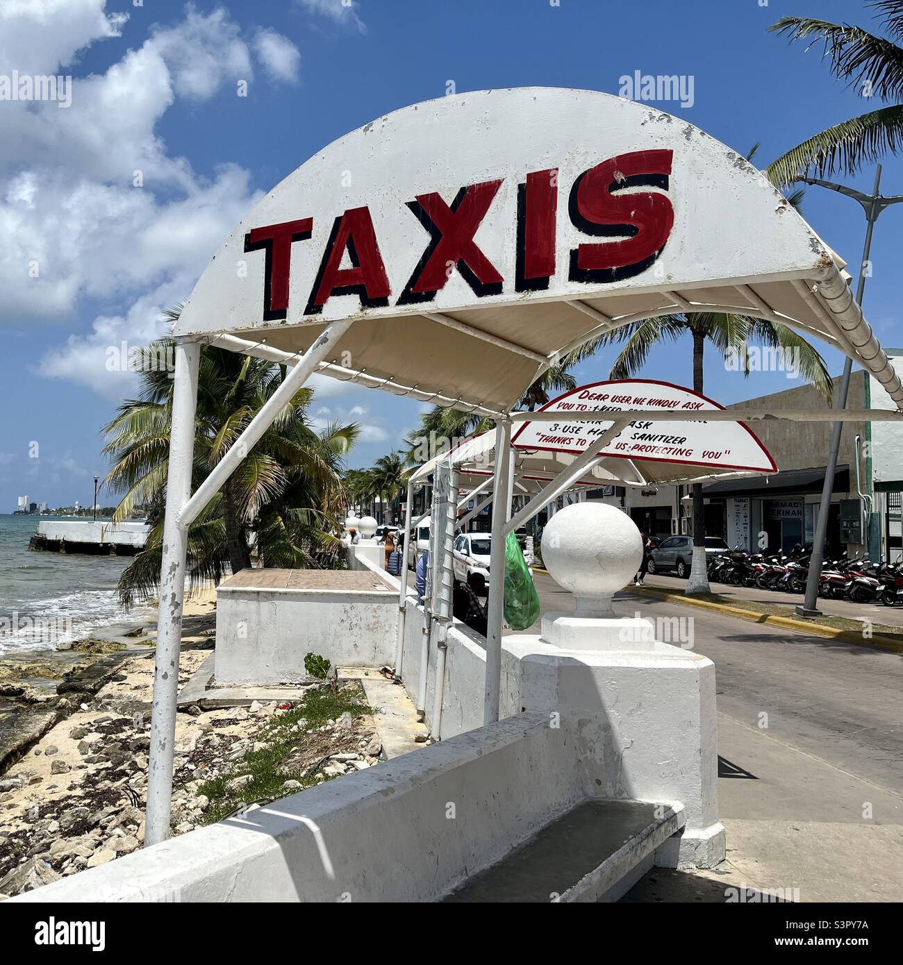 Taxi shelter in Cozumel island ferry port, Mexico - Smartphone Captured Stock Image