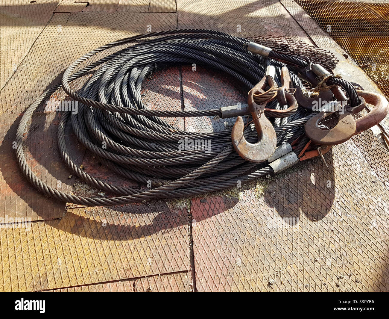 Chain hook of the tower crane for lifting cargo close-up. Rope slings Stock  Photo - Alamy