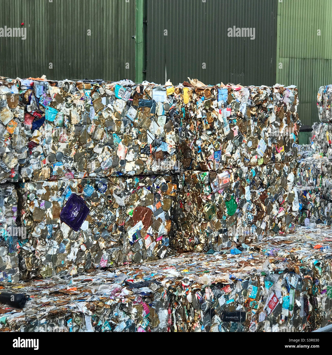 Cubes of waste products at a recycling centre - Smartphone Captured Stock Image