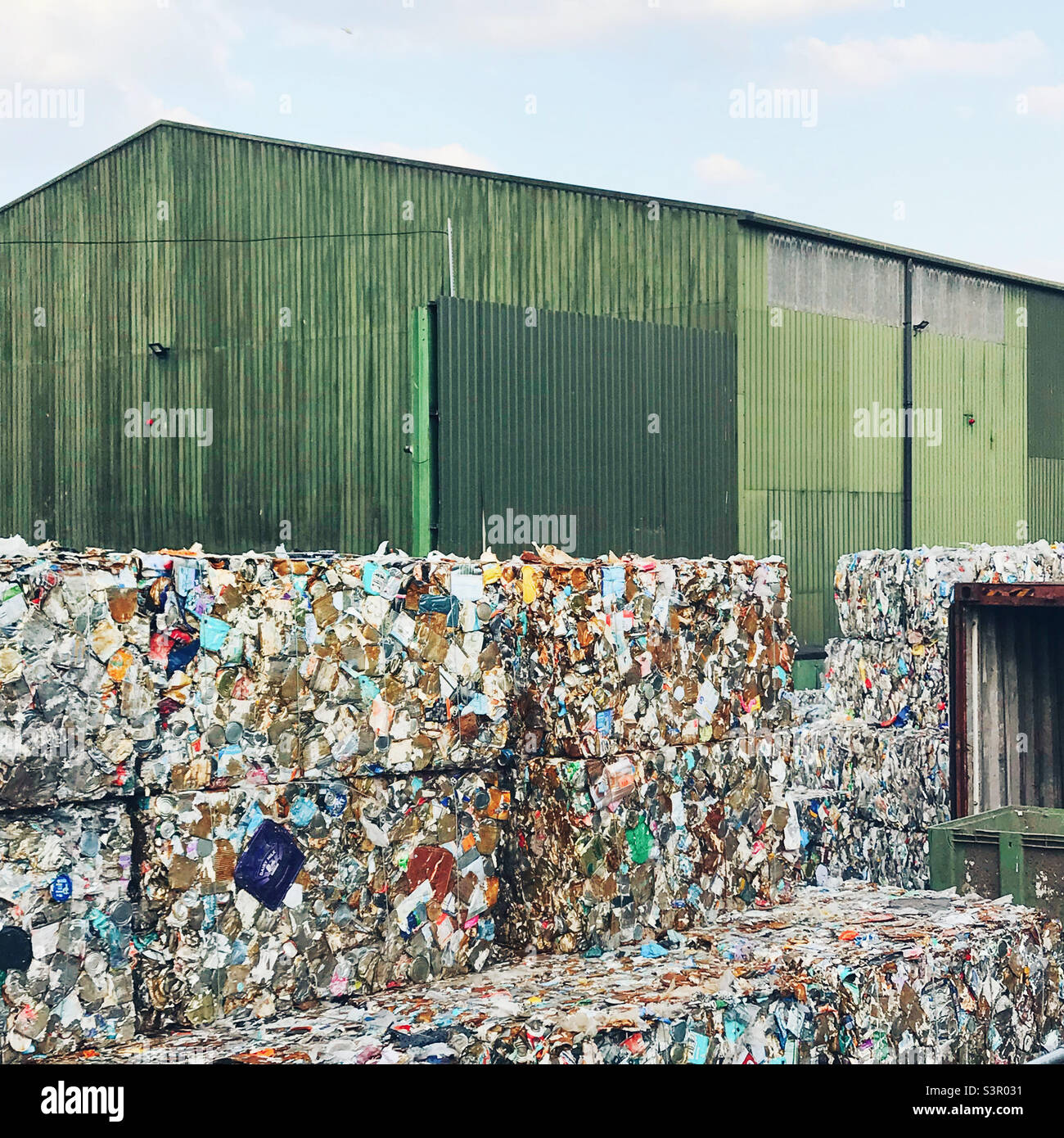 Cubes of processed waste at a recycling centre Stock Photo