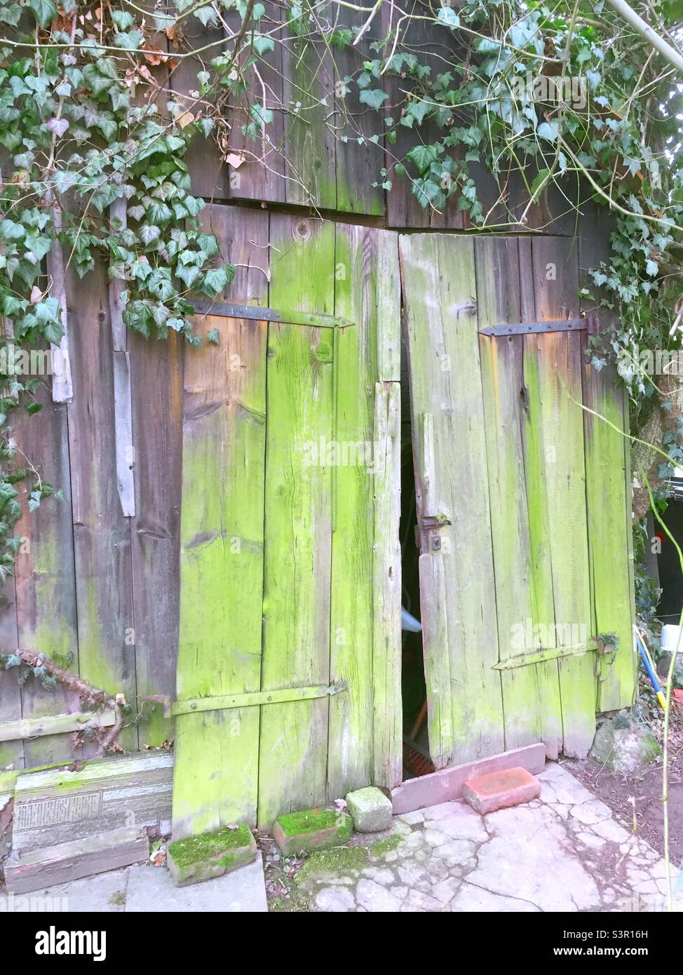 Old weathered wooden barn door - Smartphone Captured Stock Image