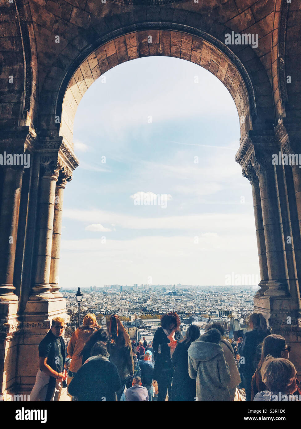 View over Paris from the entrance to the Sacré Cœur, Montmartre - Smartphone Captured Stock Image