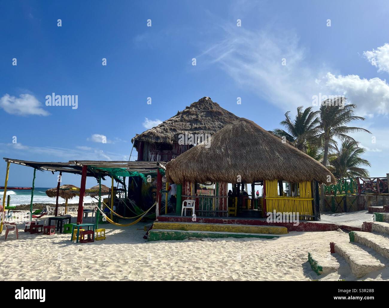 Rasta Beach hut in Cozumel, beach, National Park, Mexico Stock Photo