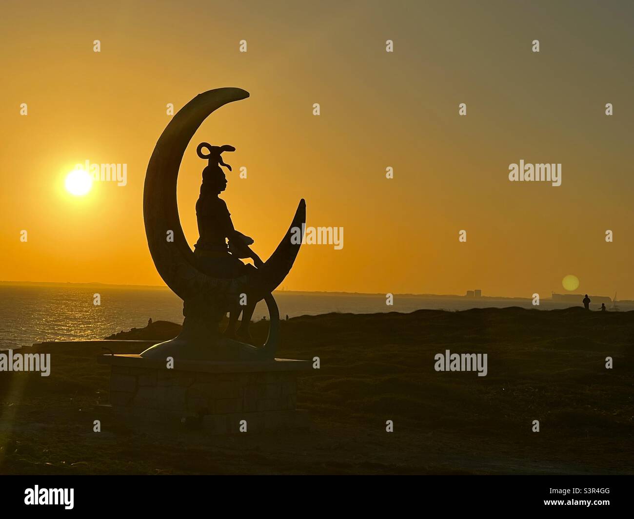 Ixchel Statue Isla Mujeres Cancun Mexico. Dusk, clear skies and this