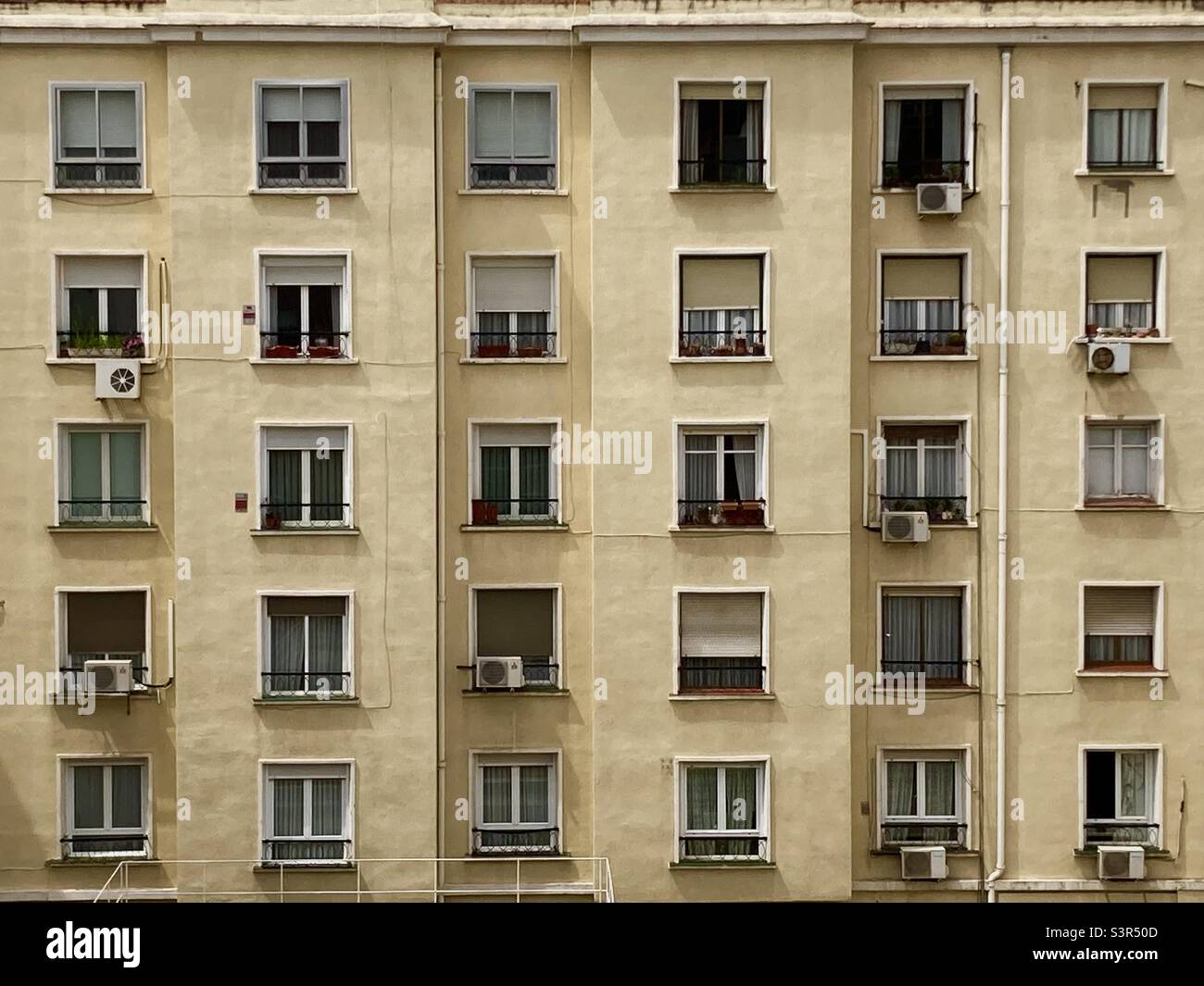 Facade of the back of a block of flats in Madrid Spain - Smartphone Captured Stock Image