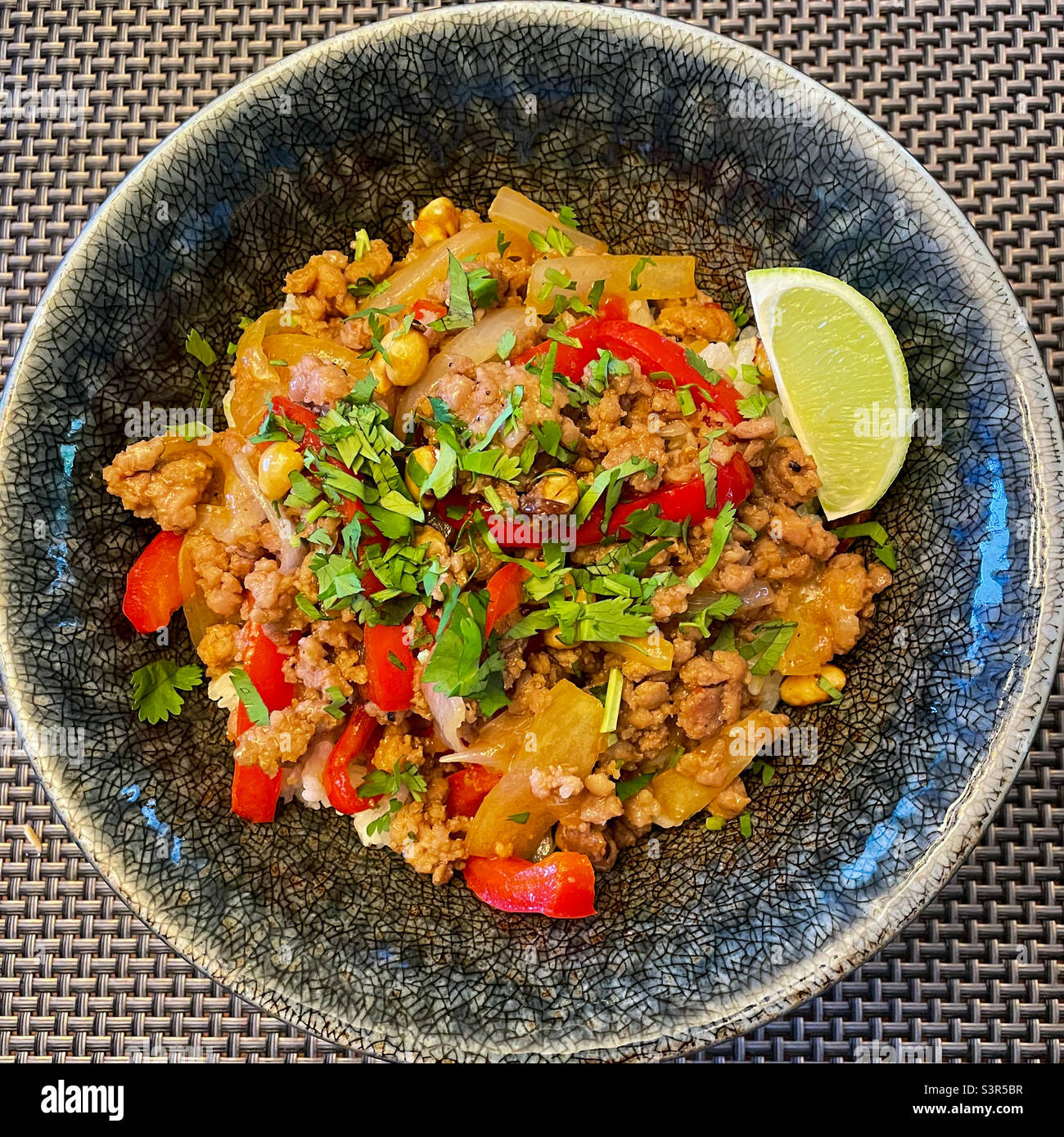 Spicy pork rice bowl - Smartphone Captured Stock Image