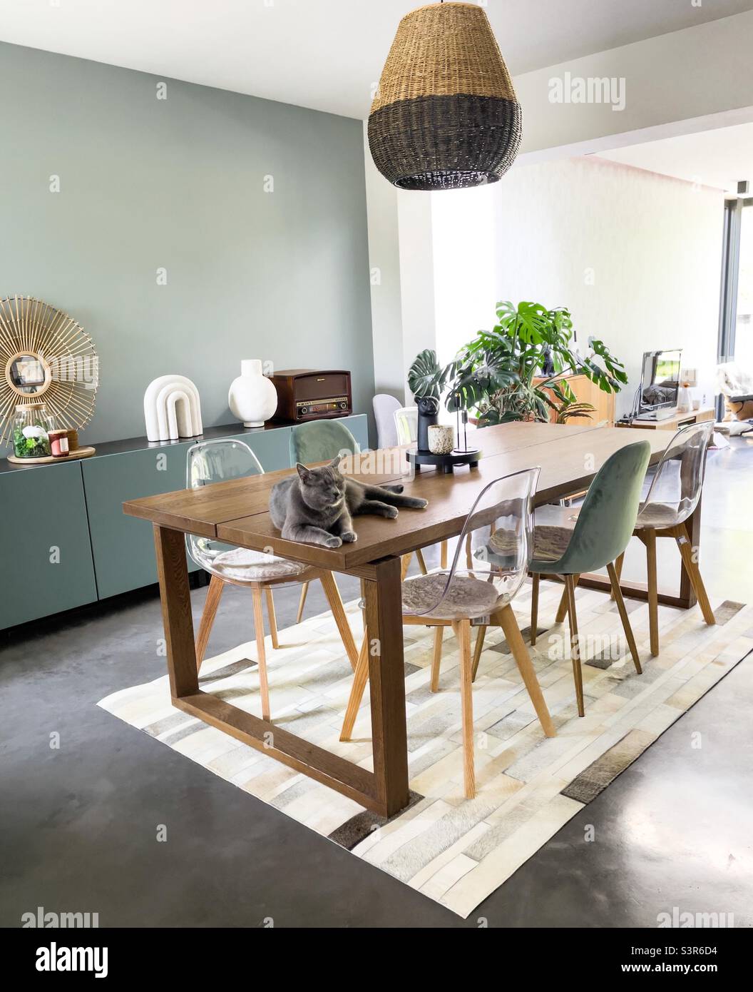 Wooden table in a living room - Smartphone Captured Stock Image