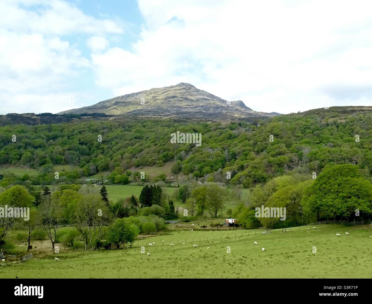 Panoramic view of the beautiful Welsh countryside in springtime Stock Photo