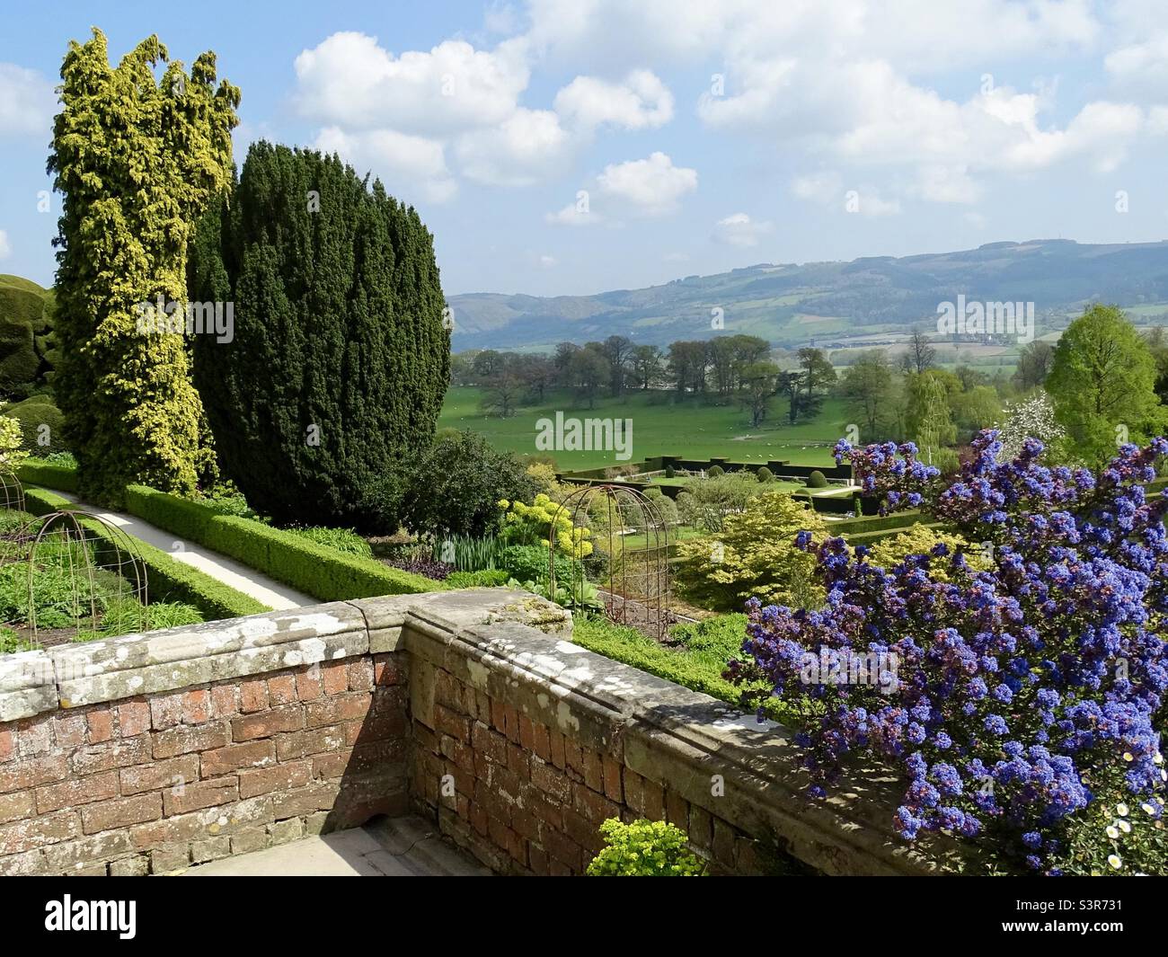 Panoramic view of the Welsh countryside in springtime Stock Photo