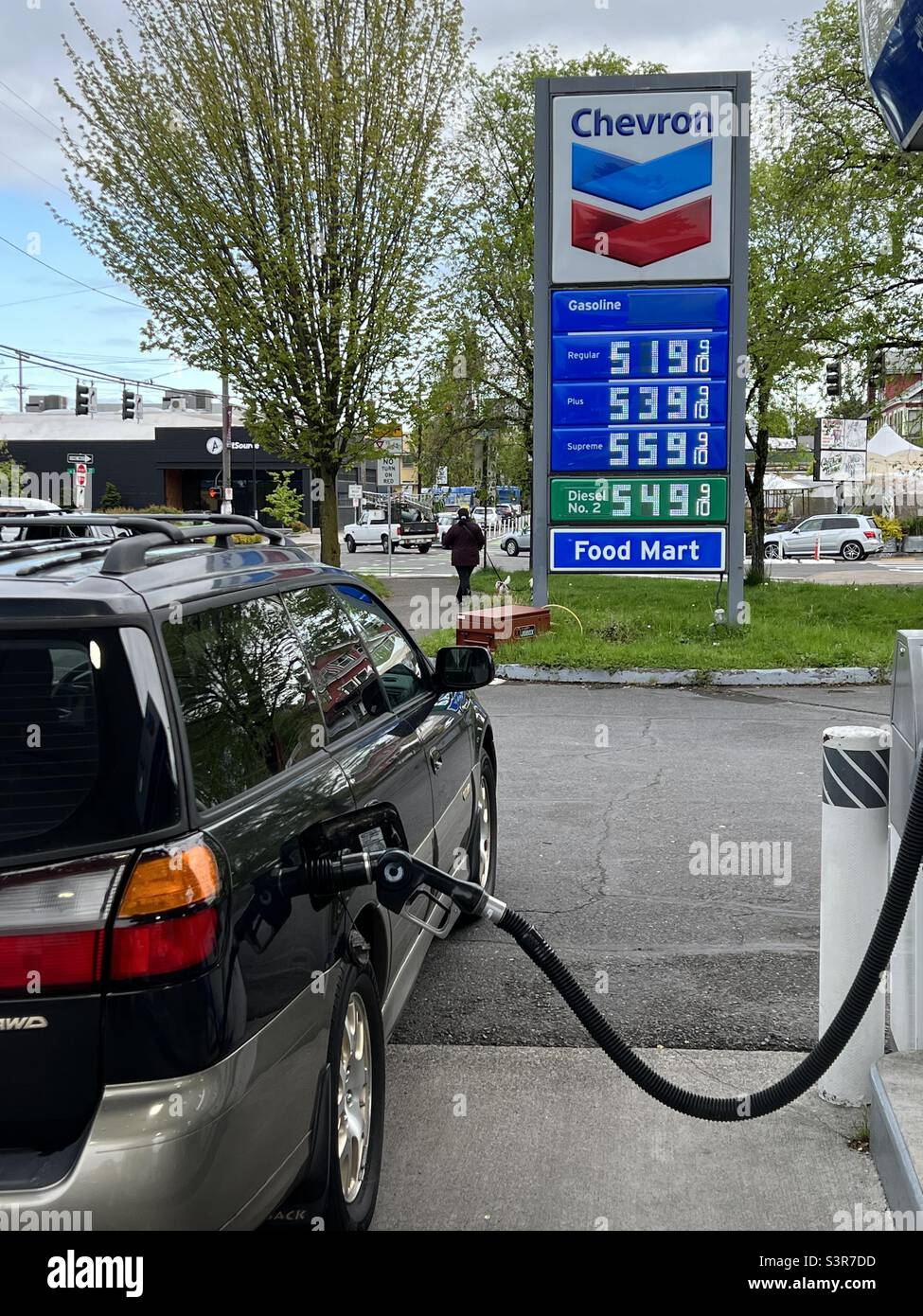 Record gas prices in the U.S. are causing pain at the pump, shown here in Portland, Oregon Stock 