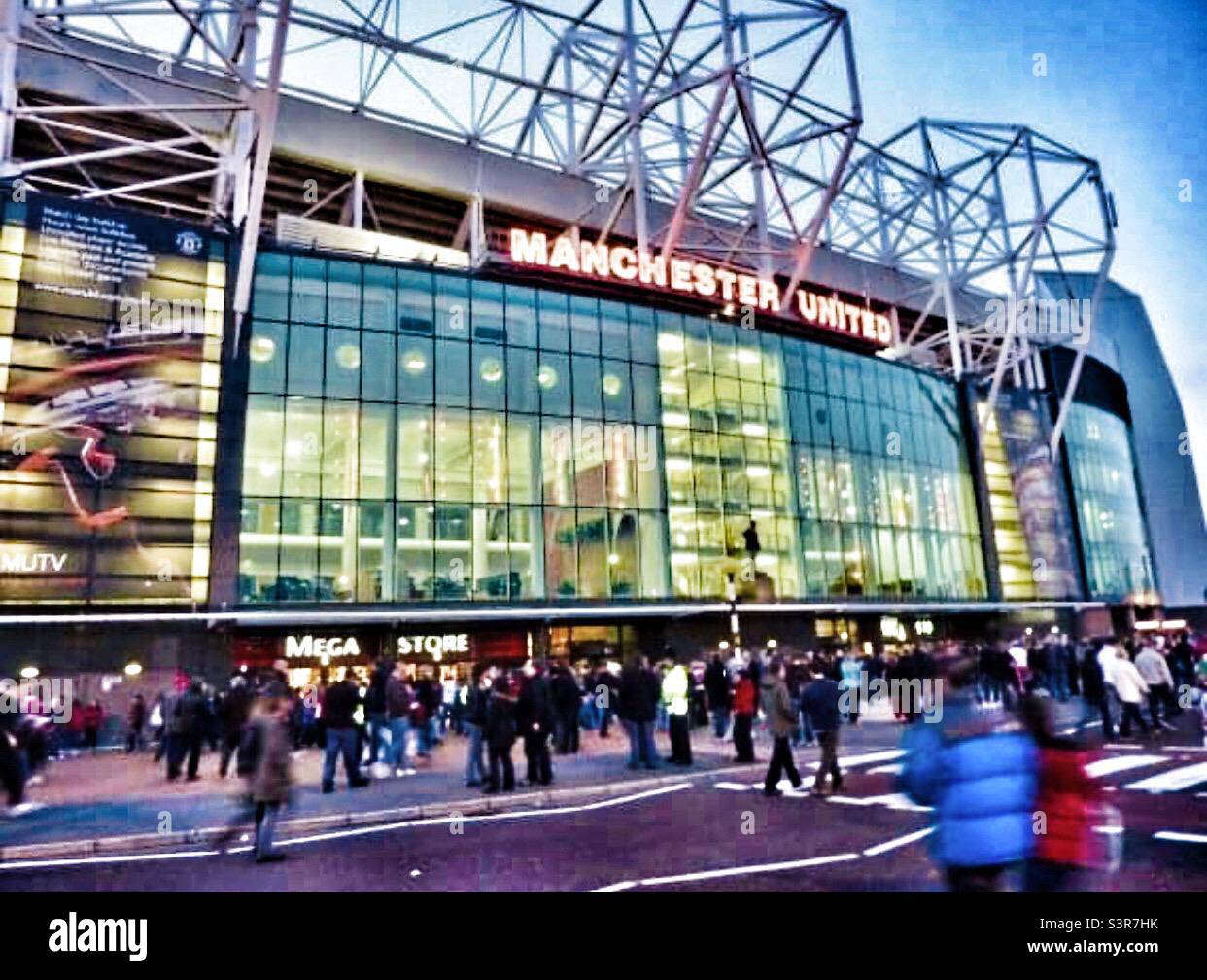 Match Day hustle and bustle at Old Trafford, home of Manchester United, aka “The Red Devils” Stock Photo