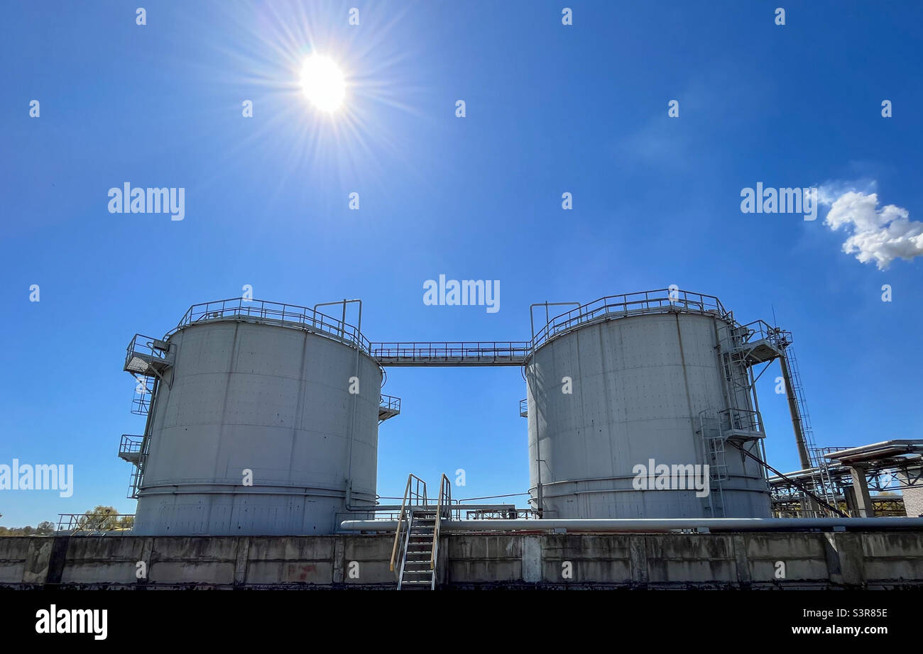 Storage of liquid ammonia. Gasoline storage. Oil storage - Smartphone Captured Stock Image