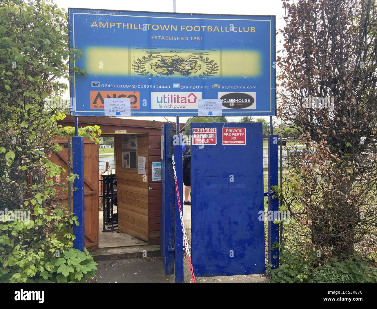 turnstiles at The Park Stadium, home to Ampthill Town Stock Photo Alamy