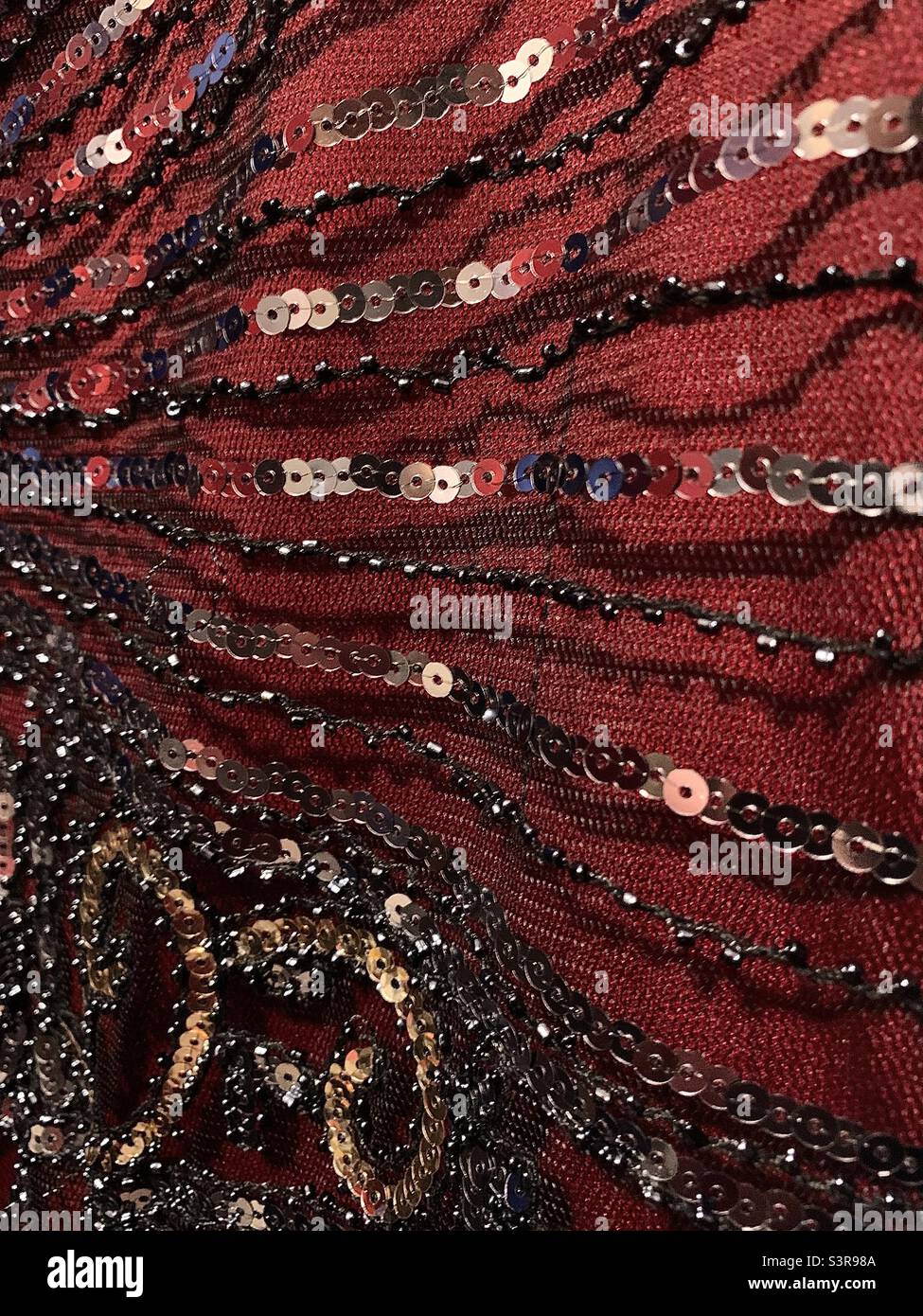 Burgundy and Black Sequined Gown - Smartphone Captured Stock Image
