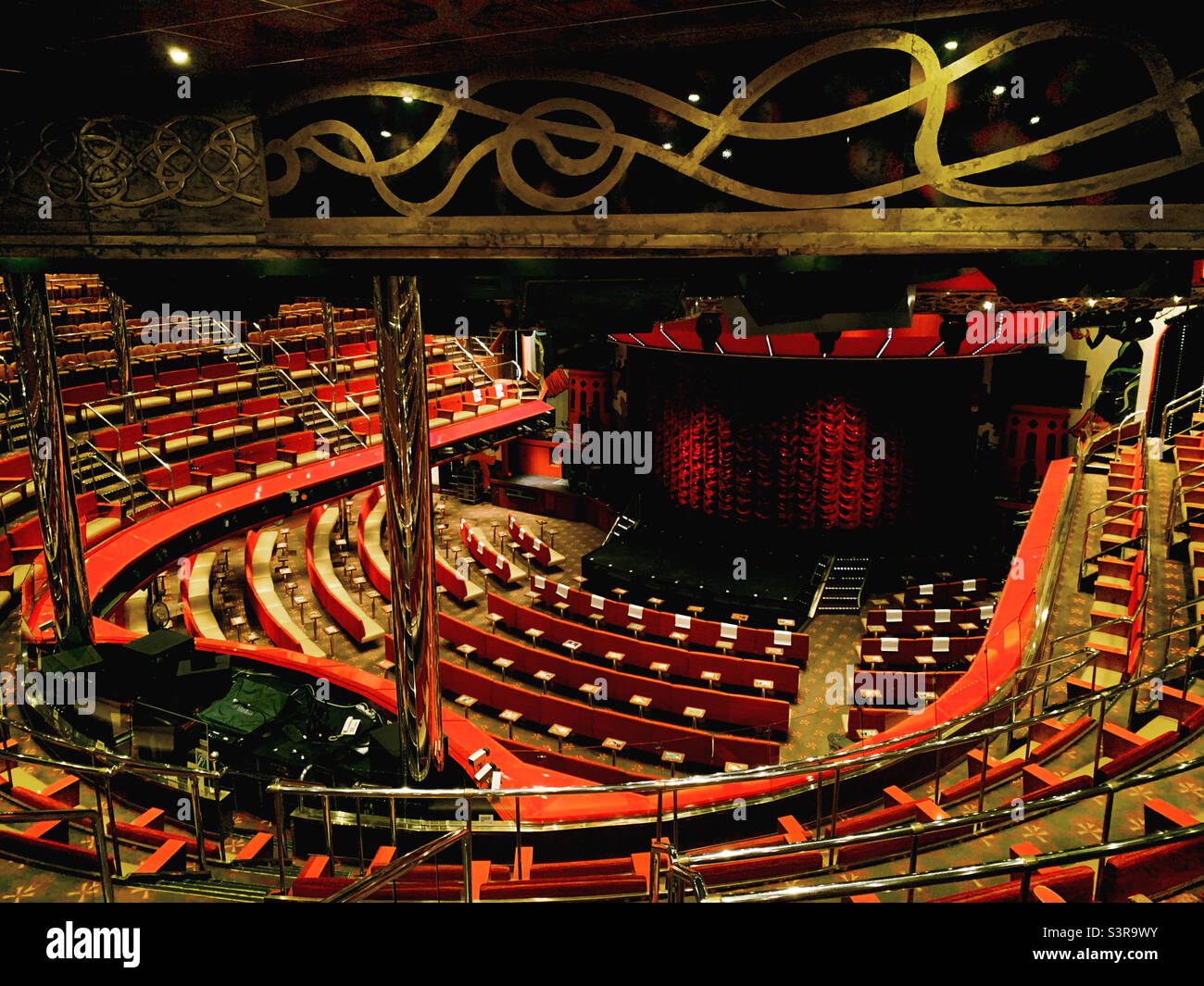 March, 2022, theater on the Carnival Conquest cruise ship, in port in Miami, Florida, prior to a three-day cruise to the Bahamas - Smartphone Captured Stock Image