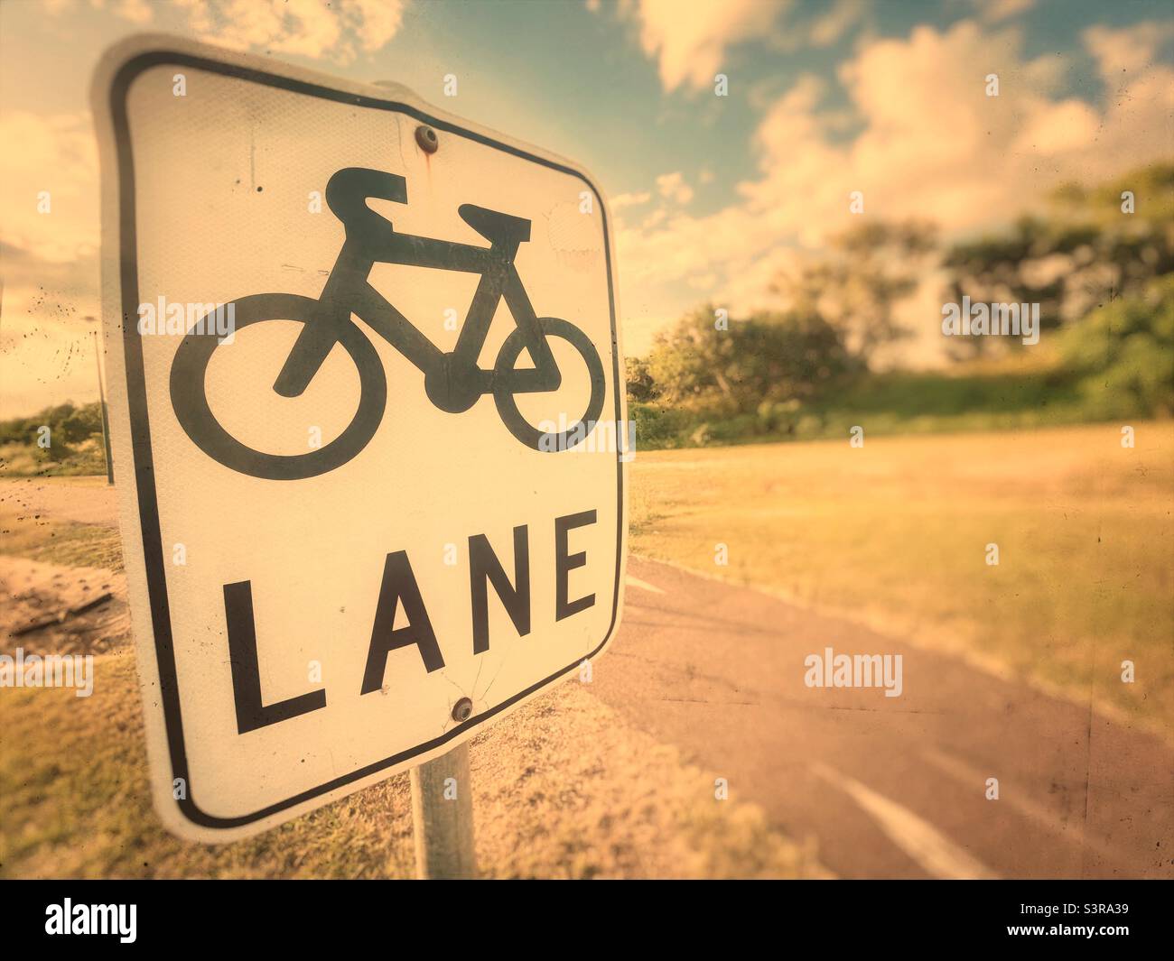 Bicycle lane sign with retro effect Stock Photo