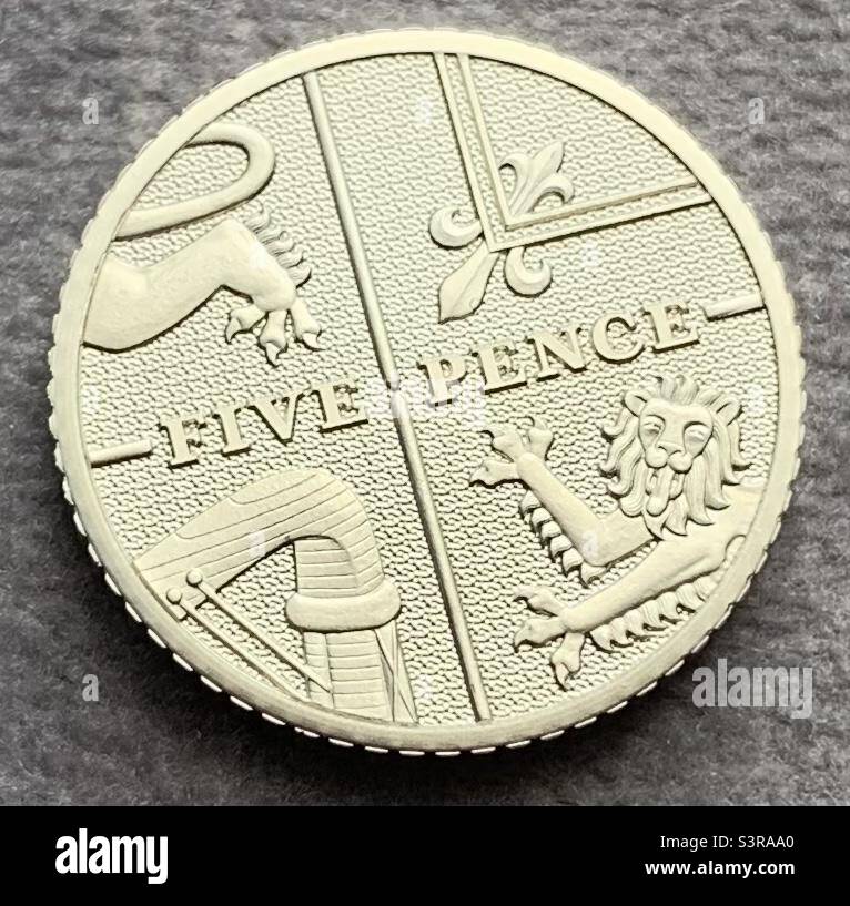 Royal Mint Proof Finish Five Pence - Smartphone Captured Stock Image