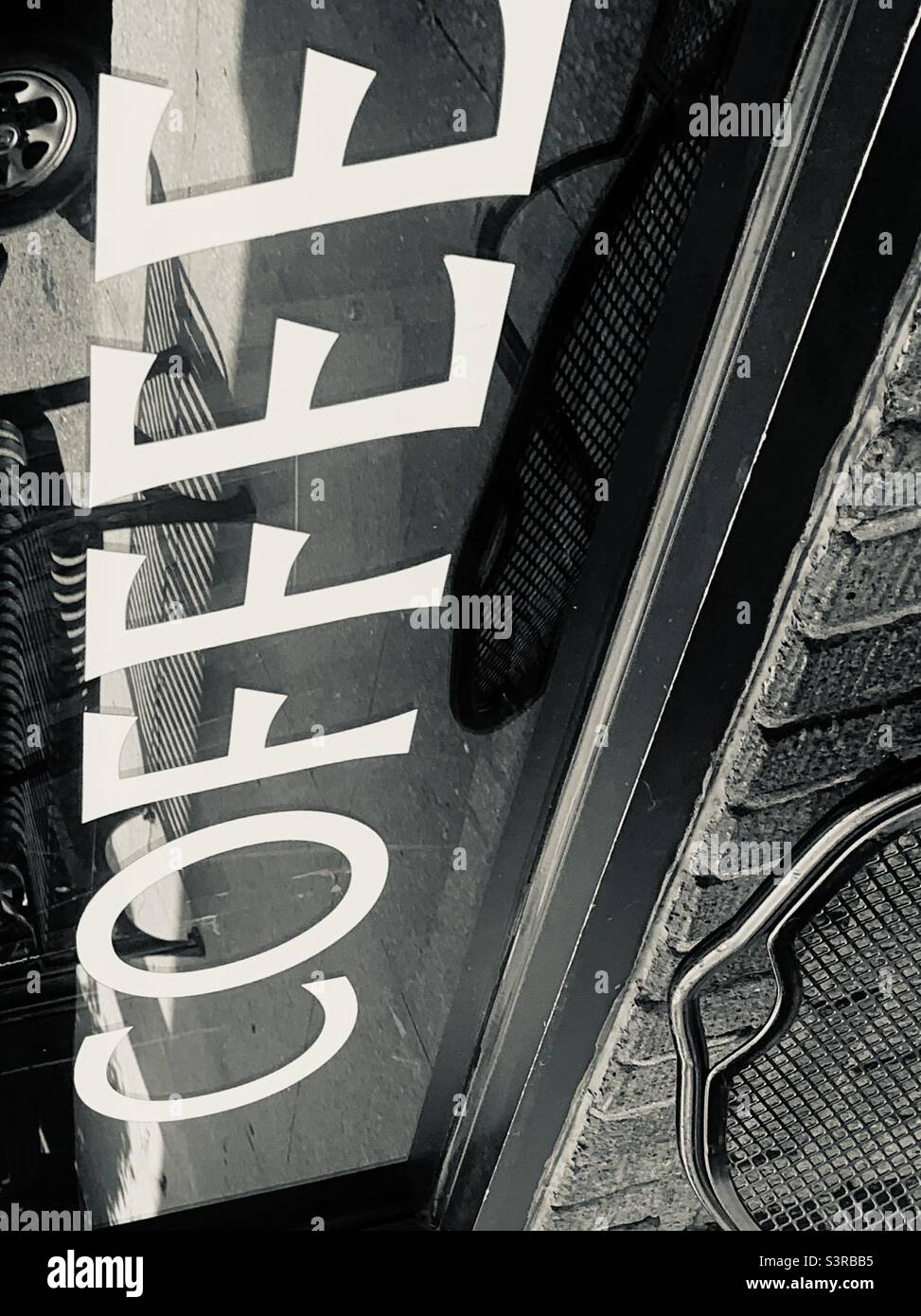Black and White Coffee Shop Window with Word COFFEE Stock Photo - Alamy