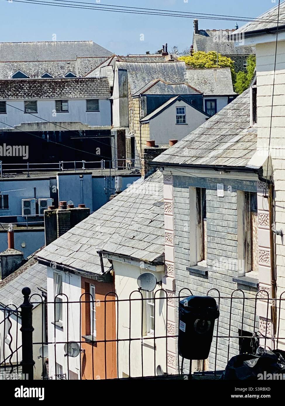 Liskeard town roof tops & steep roads East Cornwall-ancient merchants town Stock Photo