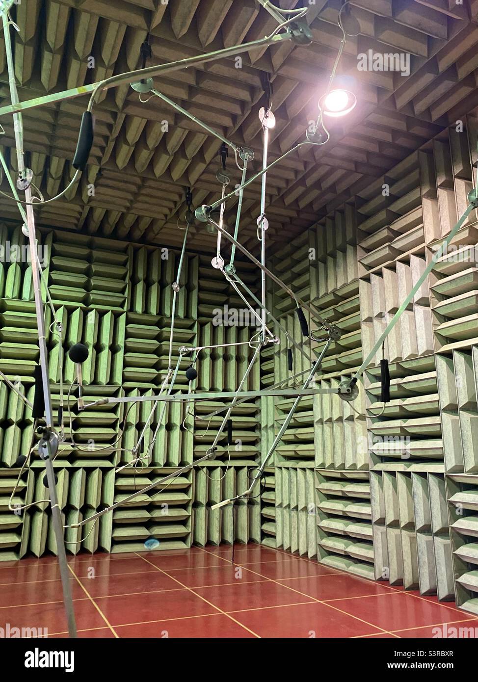 Semi-anechoic room used for noise measurements of industrial machinery. Stock Photo
