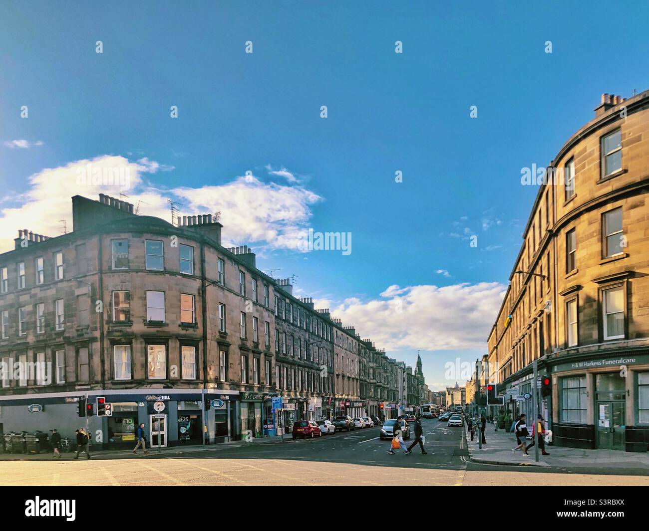 South Clerk Street, Newington, Edinburgh in late afternoon light. Stock Photo