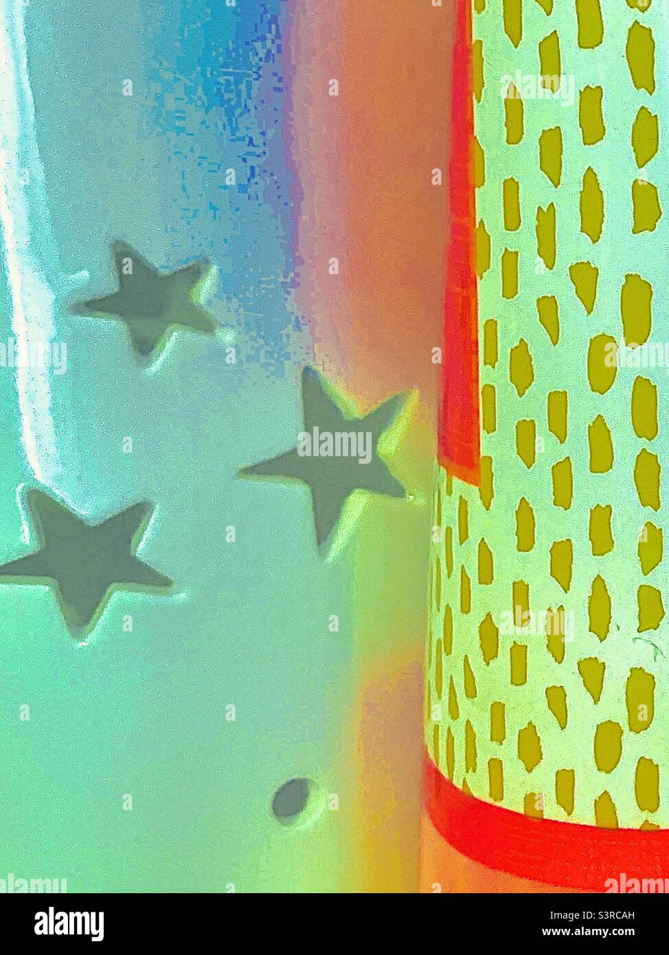 Colorful pastels and neon pink abstract with stars - Smartphone Captured Stock Image