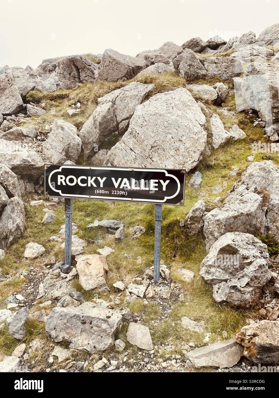 Rocky valley sign on Snowdon mountain north wales Stock Photo