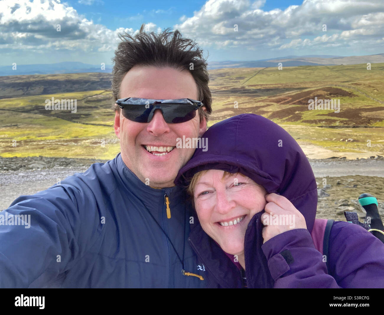 Hiker couple selfie in the Yorkshire Dales Stock Photo