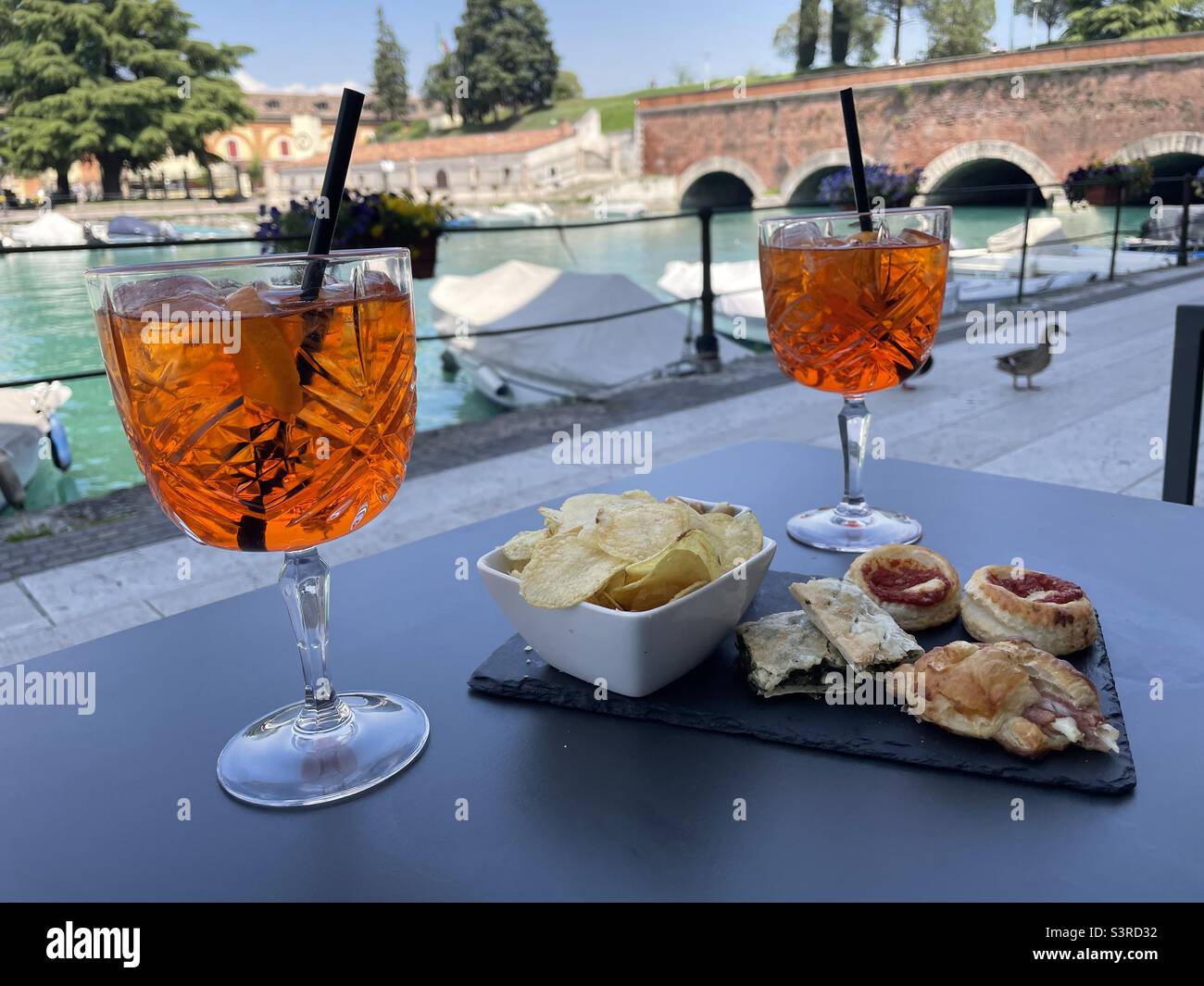 Italian Aperitif With Aperol Spritz And Plate Of Antipasti, Peschiera ...