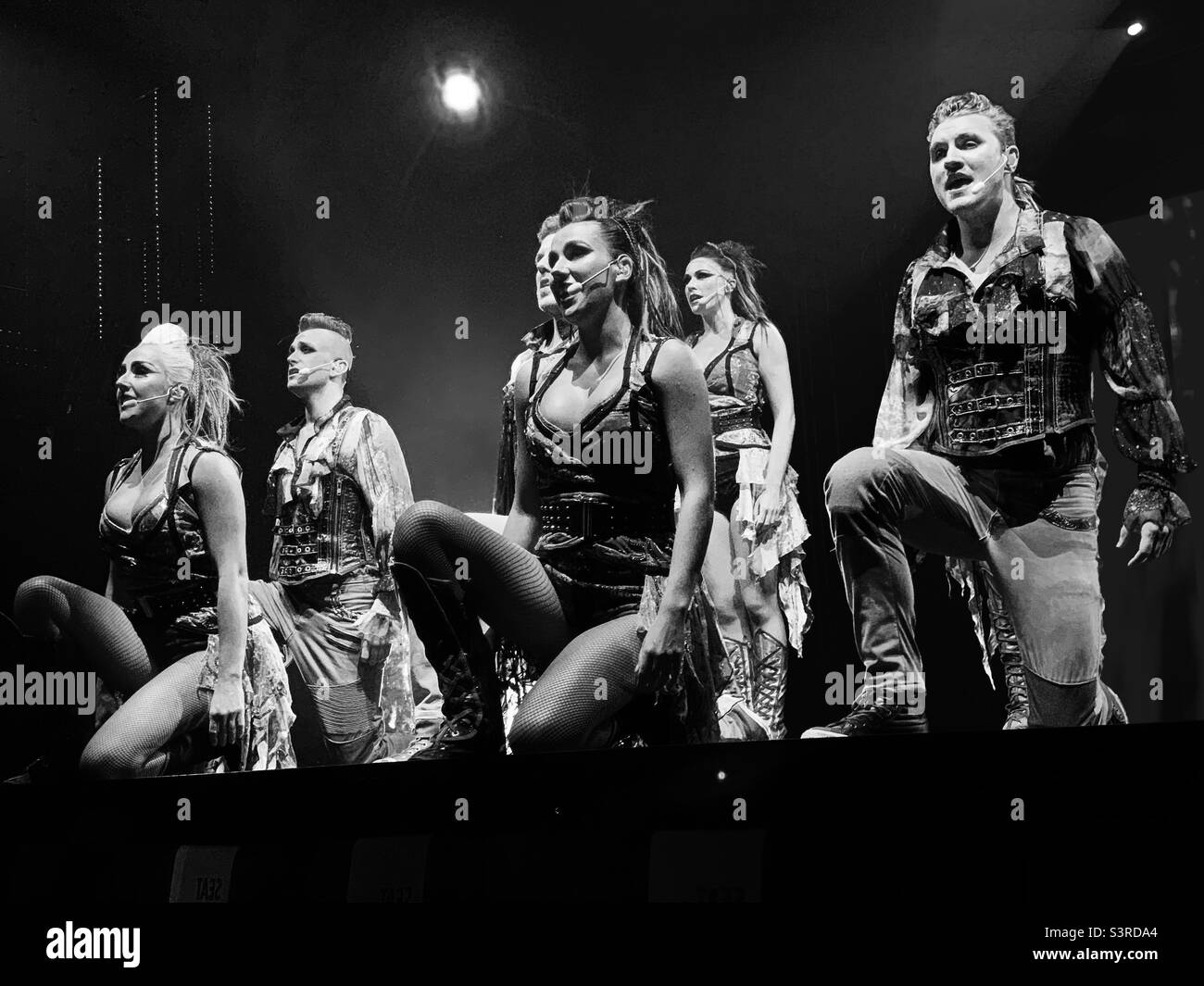 March, 2022, performers in Playlist Productions’ Epic Rock show on board the Carnival Conquest during a cruise from Miami, Florida to the Bahamas - Smartphone Captured Stock Image