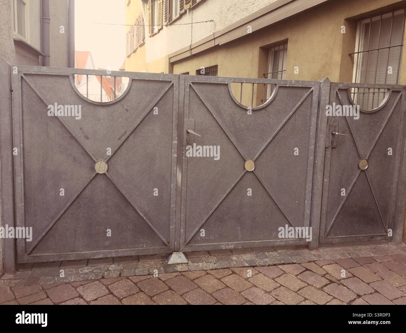 Massive iron fence and door - Smartphone Captured Stock Image