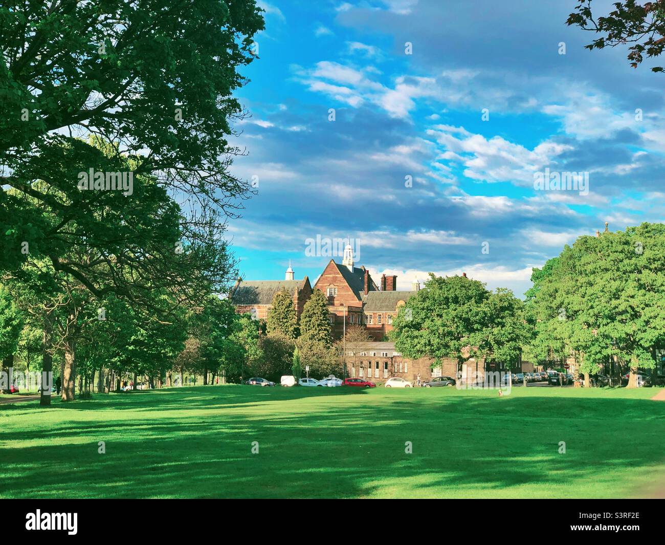 Bruntsfield Links urban park in late afternoon light, Edinburgh