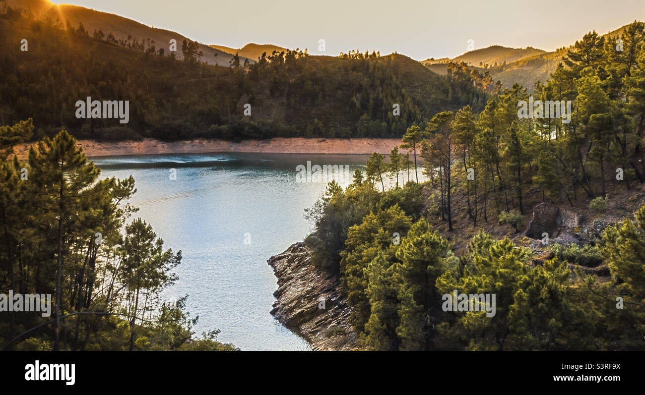 Sunset over the Rio Zêzere at Vila de Rei, Central Portugal - Smartphone Captured Stock Image
