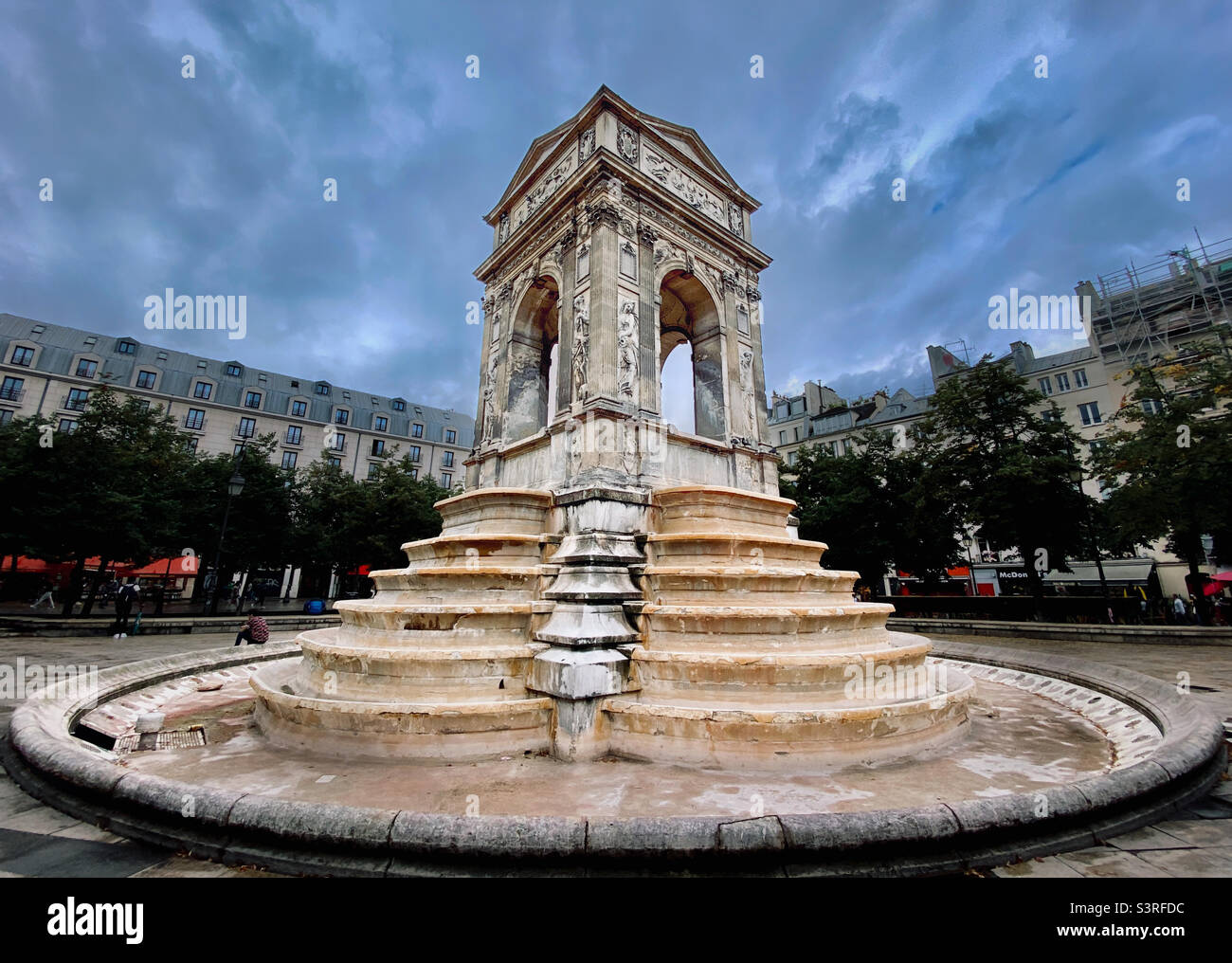 Fontaine des Innocents (Fountain of the Innocents) in the place Joachim-du-Bellay, the former Holy Innocents Cemetery, in Paris, France Stock Photo