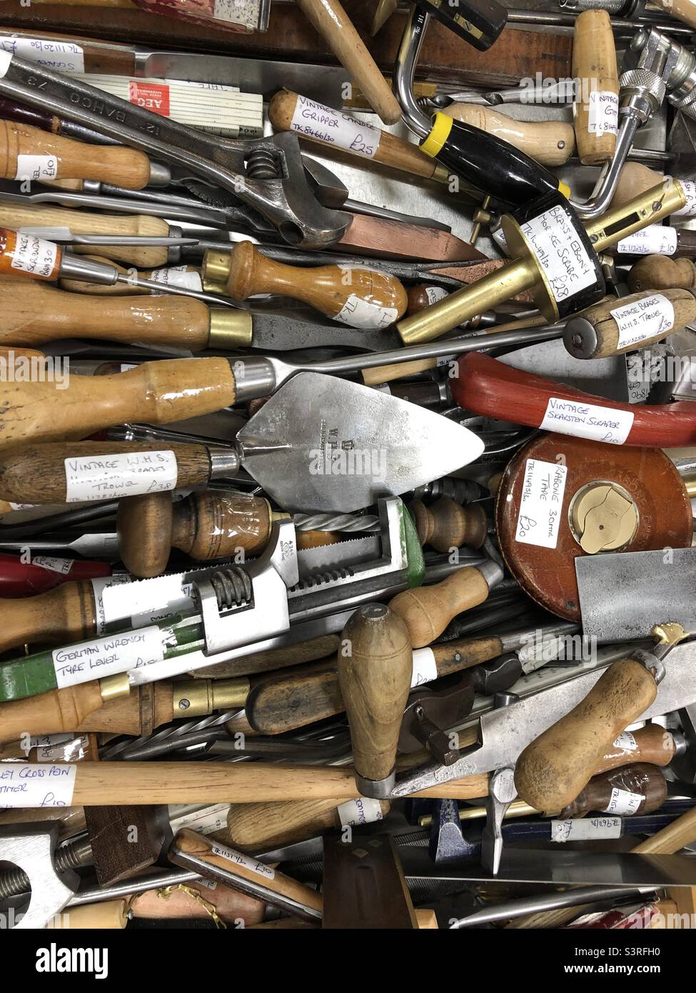 Old collection of hand tools Stock Photo
