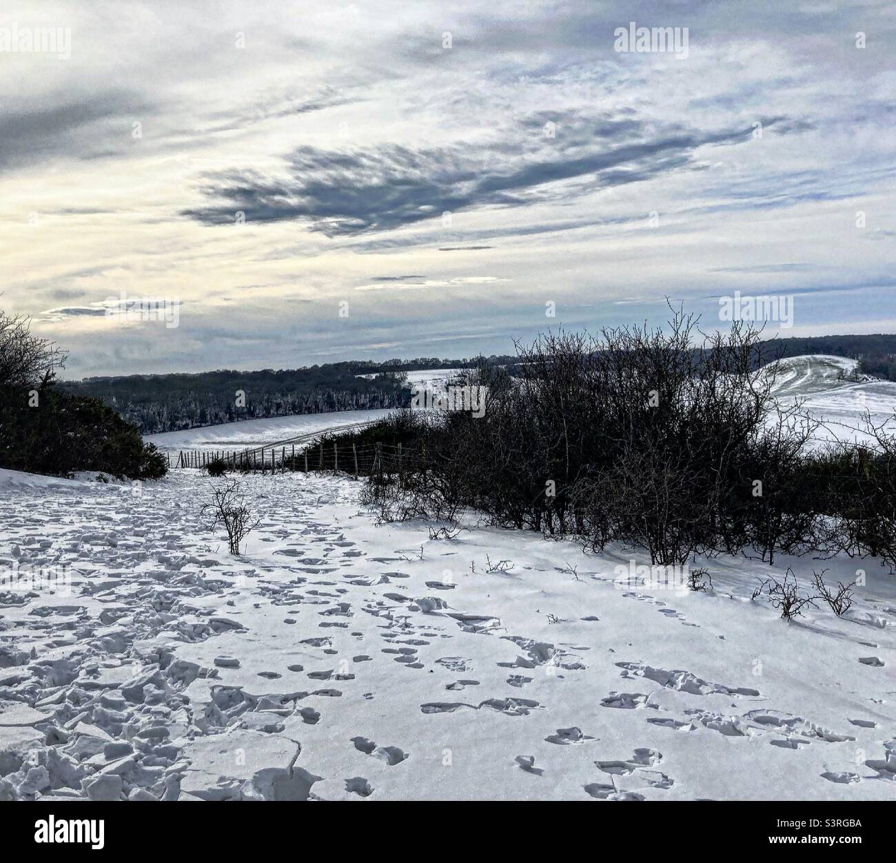 Kent hills in the snow Stock Photo Alamy