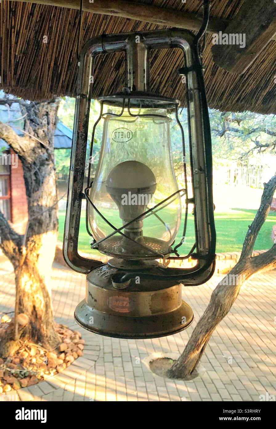Unlit lantern at a game reserve in the bushveld of South Africa - Smartphone Captured Stock Image