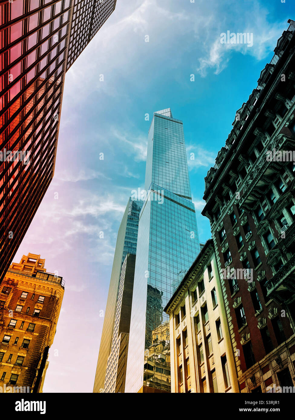 Courtyard by Marriott hotel is a modern skyscraper at 1717 Broadway in Midtown Manhattan, 2022, New York City, USA - Smartphone Captured Stock Image