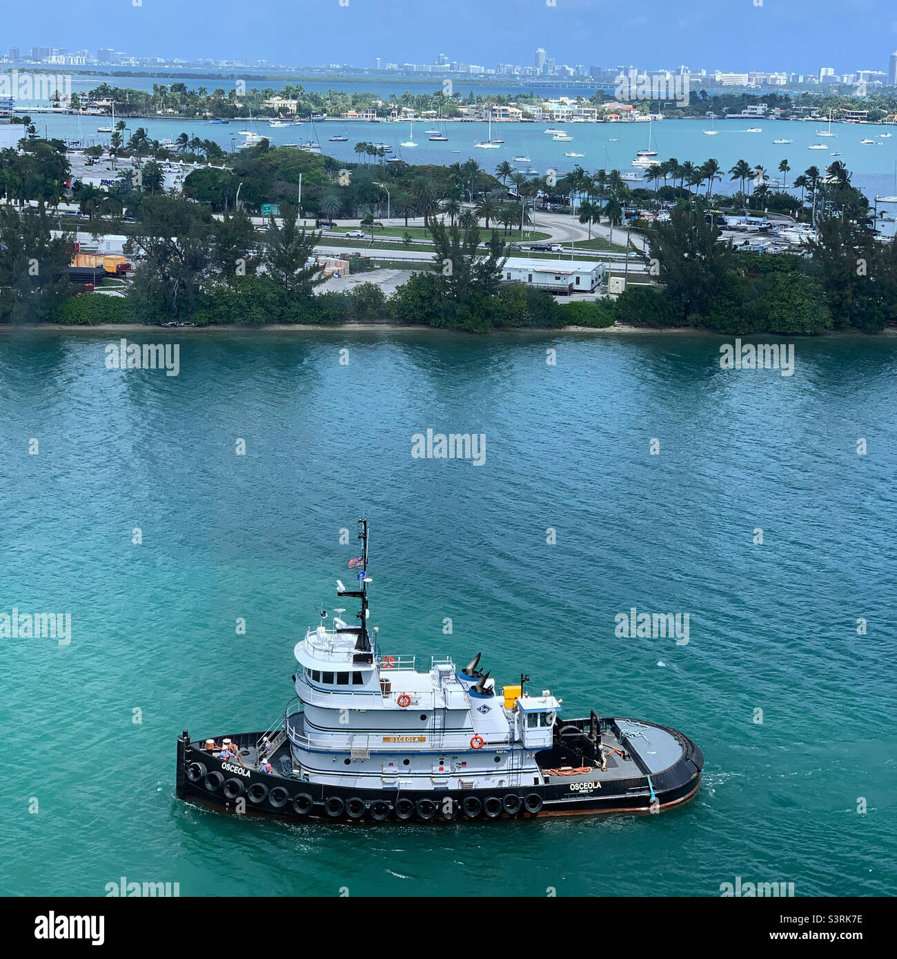 March, 2022, Tugboat, Port Miami, Miami, Florida, United States, North America Stock Photo
