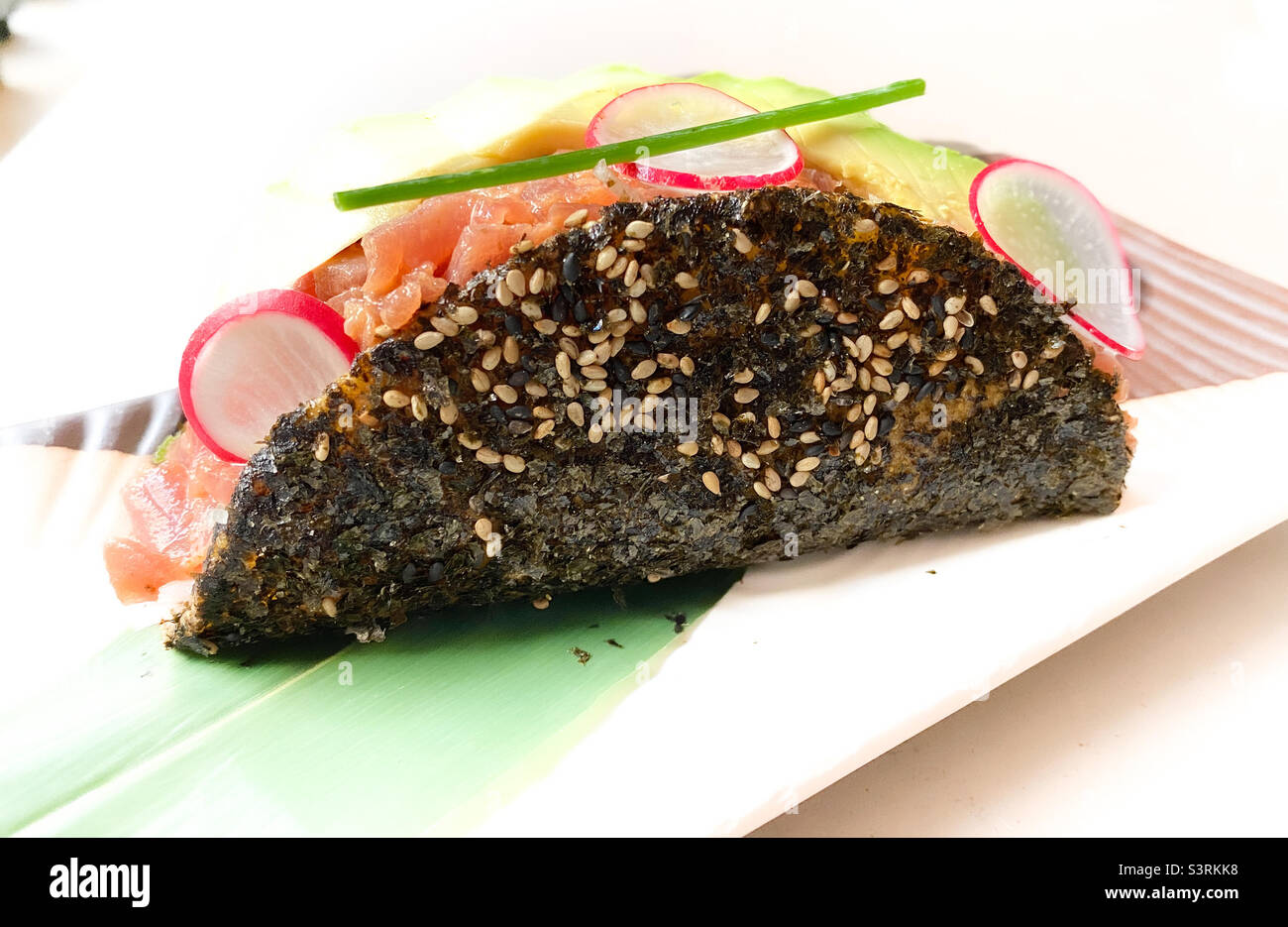 Fresh ahi tuna sashimi taco Stock Photo