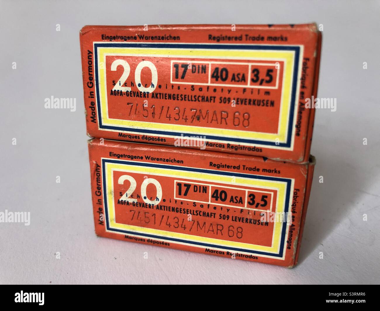 Expired photographic Films that are expired in 1968 Stock Photo