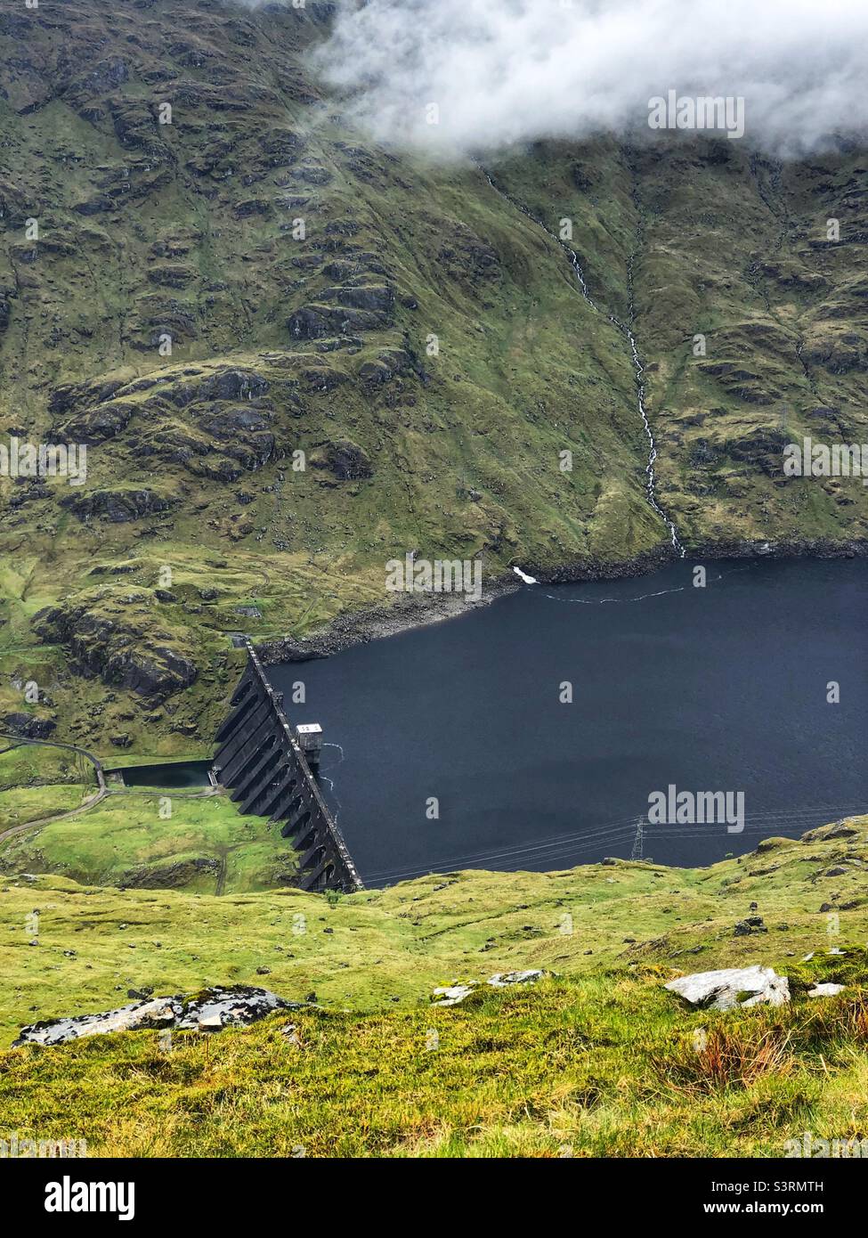 View of Loch Sloy Dam from the slopes of Ben Vorlich, Inveruglas, Scotland - Smartphone Captured Stock Image