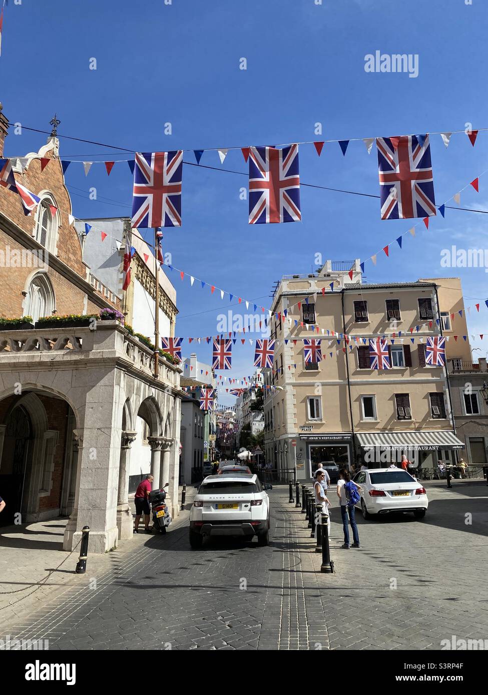 Flags out in Gibraltar to celebrate the Queens jubilee Stock Photo