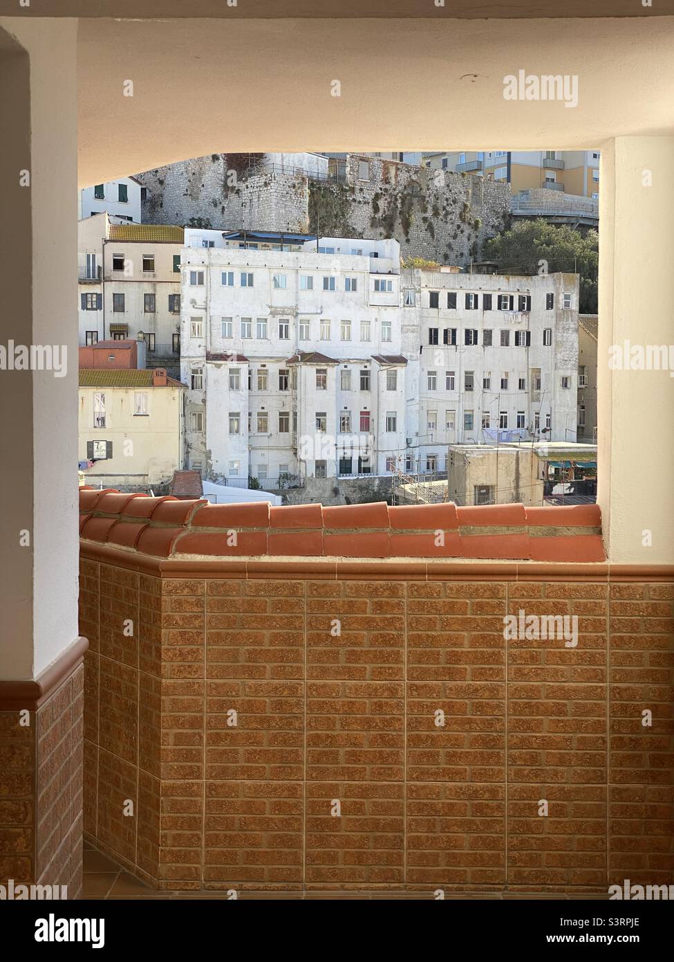 Part of Gibraltar old town seen from an open terrace Stock Photo